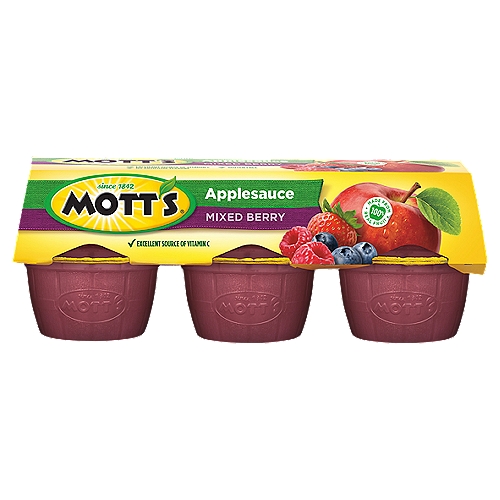 Mott's Mixed Berry Applesauce, 6 count
Mixed Berry Flavored Applesauce with Other Natural Flavors