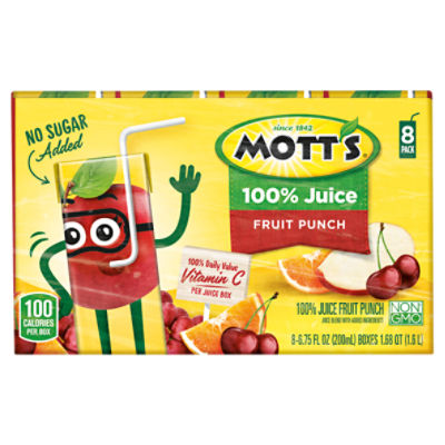 Mott's Fruit Punch 100% Juice, 6.75 fl oz, 8 count
