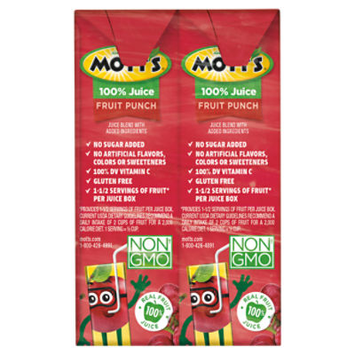 Mott's 100% Juice Fruit Punch Juice, 8 fl oz, 6 Count Bottles 