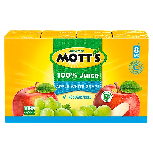 Mott's Apple White Grape No Sugar Added 100% Juice, 8 count