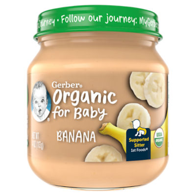 Gerber 1st Foods Organic for Baby Banana Baby Food, Supported Sitter 4 oz, 4 Ounce