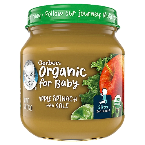 Gerber Organic 2nd Foods Apple Spinach with Kale Baby Food, Sitter, 4 oz