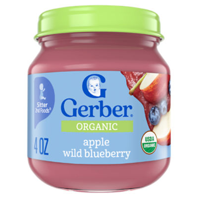 Gerber 2nd Foods Organic Apple Wild Blueberry Baby Food, Sitter, 4 oz