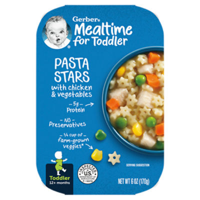 Gerber Mealtime for Toddler Pasta Stars with Chicken & Vegetables, Toddler, 12+ Months, 6 oz