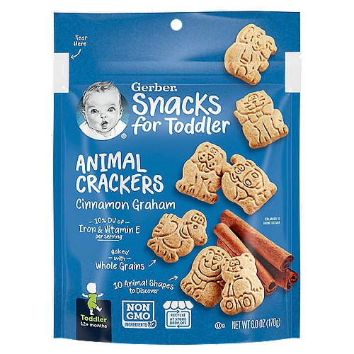 Gerber Cinnamon Graham Animal Crackers, Toddler, 12+ Months, 6.0 oz