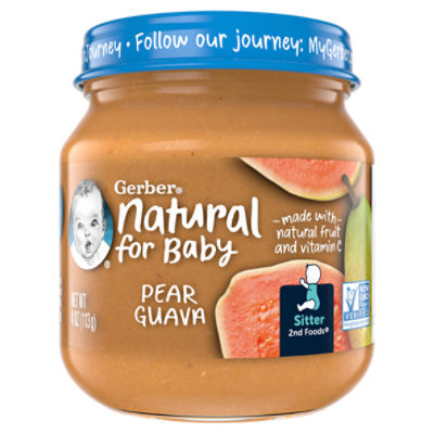 Gerber 2nd Foods Natural Pear Guava Baby Food, Sitter, 4 oz