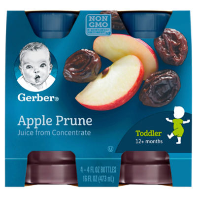 (Pack of 6) Gerber 100% Apple Prune Fruit Juice, 4 Fl Oz Bottles, 16 Fluid ounce