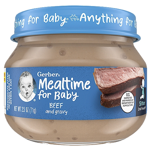 Gerber 2nd Foods Mealtime for Baby Beef and Gravy Baby Food, Sitter, 2.5 oz