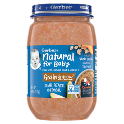 Gerber Grain & Grow Pear Peach Oatmeal Stage 3 Baby Food, 6 oz, 6 Ounce