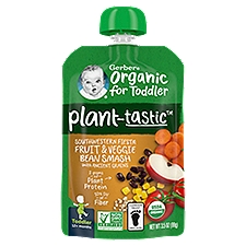 Gerber Plant-Tastic Organic for Toddler Fiesta Fruit&Veggie Bean Smash 12+ Months, Baby Food, 3.5 Ounce