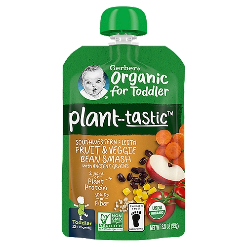 Gerber Plant-Tastic Organic for Toddler Fiesta Fruit&Veggie Bean Smash Baby Food, 12+ Months, 3.5 oz