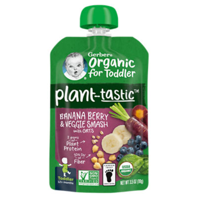Gerber Plant-Tastic Banana Berry & Veggie Smash with Oats Baby Food, Toddler, 12+ Months, 3.5 oz