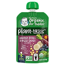 Gerber Plant-Tastic Banana Berry & Veggie Smash with Oats Baby Food, Toddler, 12+ Months, 3.5 oz