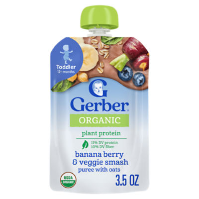 Gerber Organic Banana Berry & Veggie Smash Baby Food, Toddler 12+ months, 3.5 oz