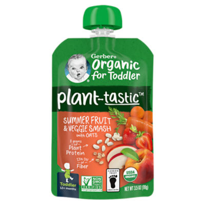 Gerber Plant-Tastic Summer Fruit & Veggie Smash with Oats Baby Foods, Toddlers, 12 Months, 3.5 oz