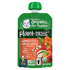 Gerber Plant-Tastic Summer Fruit & Veggie Smash with Oats Toddlers 12 Months, Baby Foods, 3.5 Ounce