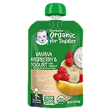 Gerber Organic Banana Raspberry & Yogurt with Vanilla, Toddler Food, 3.5 Ounce