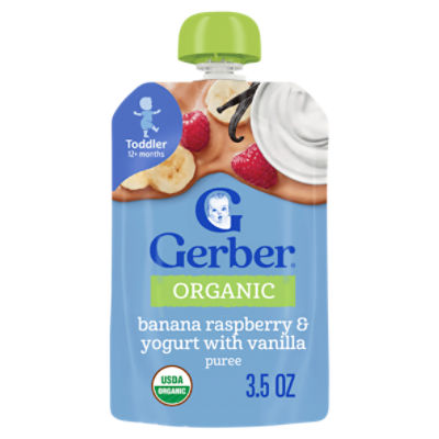 Gerber Organic Banana Raspberry & Yogurt with Vanilla Puree Baby Food, Toddler 12+ months, 3.5 oz