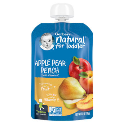 Gerber Toddler Apple Pear Peach Toddler Food, 3.5 oz Pouch, 3.5 Ounce