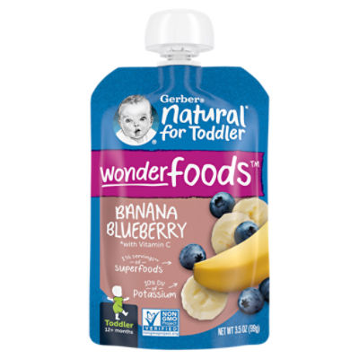 Gerber Banana Blueberry Baby Food, Toddler, 12+ Months, 3.5 oz, 3.5 Ounce