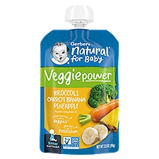 Gerber 2nd Foods Natural Veggie Power Broccoli Carrot Banana Pineapple Baby Food, Sitter, 3.5 oz