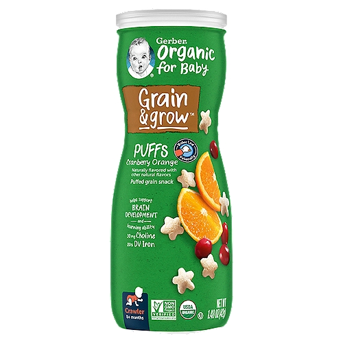Gerber Organic Puffs Cranberry Orange Puffed Grain Snack, Crawler, 8+ Months, 1.48 oz