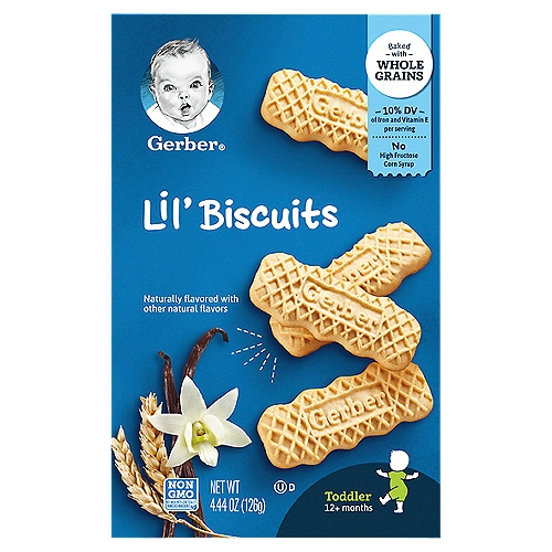Gerber Lil' Biscuits, Toddler, 12+ Months, 4.44 oz
The good stuff.
No artificial flavors, colors or artificial sweeteners
No preservatives

Your toddler may be ready for Lil' Biscuits if they:
• Stand alone and begin to walk alone
• Feed self easily with fingers
• Bite through a variety of textures