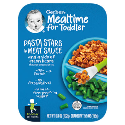 Gerber Mealtime for Toddler Pasta Stars in Meat Sauce Baby Food, Toddler, 12+ months, 6.8 oz, 6.8 Ounce