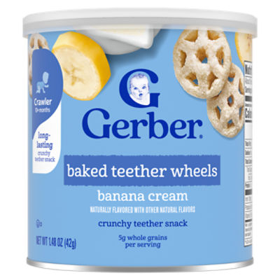 Gerber Banana Cream Teether Wheel Teething Wafers, 1.48 Oz Canister