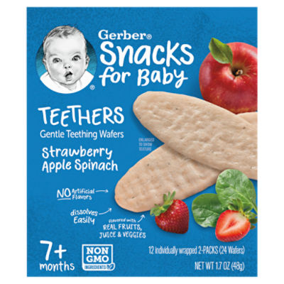 Gerber Teething Wafers, Strawberry Apple Spinach, 12 count Box