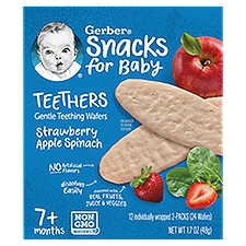 Gerber Teething Wafers, Strawberry Apple Spinach, 12 count Box, 1.7 Ounce