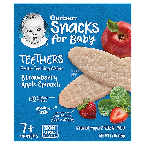 Gerber Teething Wafers, Strawberry Apple Spinach, 12 count Box