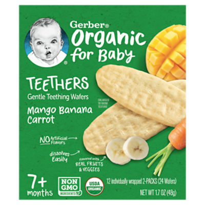 Gerber Organic Teethers Mango Banana Carrot 12 ct Box, 1.7 Ounce