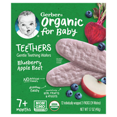 Gerber Organic for Baby Teethers Blueberry Apple Beet Teething Wafers, 7+ Months, 12 count, 1.7 oz