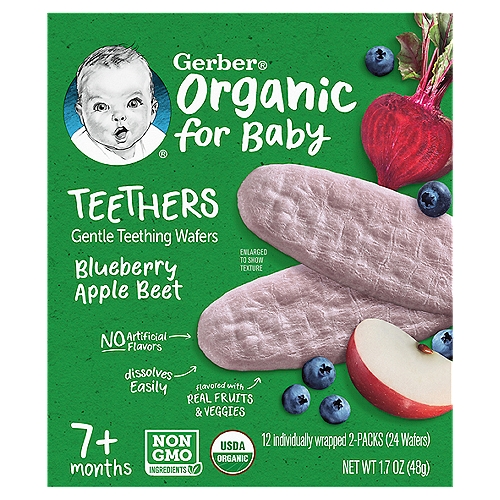 Gerber Organic for Baby Teethers Blueberry Apple Beet Teething Wafers, 7+ Months, 12 count, 1.7 oz