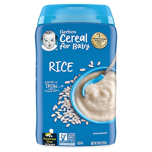 Gerber 1st Foods Cereal for Baby Rice Baby Food, Supported Sitter, 8 oz
Start smart with little bites and big nutrition

Gerber® cereals are made with 11 essential nutrients to help your little one grow and thrive.

Just two servings of Gerber® Infant Cereal meets your little one's daily iron needs to help support brain development and learning ability. That's so smart!
