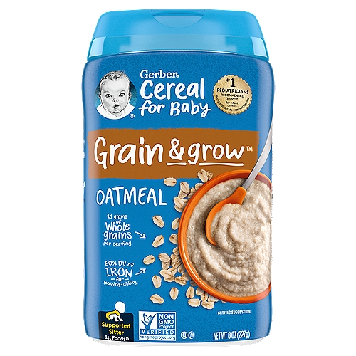 Gerber 1st Foods Cereal for Baby Grain & Grow Oatmeal Baby Food, Supported Sitter, 8 oz
Grain & grow™ brings the goodness of whole grains and tailored nutrition
Iron to support brain development & learning ability.
11 grams of whole grains per serving
Gerber® combines high quality whole grain goodness with 12 essential nutrients.
