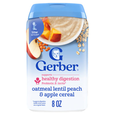 Gerber 2nd Foods Oatmeal Lentil Peach & Apple Cereal Baby Food, Sitter, 8 oz