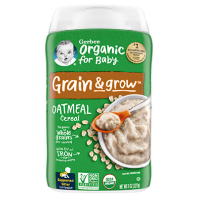 Gerber 2nd Foods Organic for Baby Grain & Grow Baby Cereal, Oatmeal, 8 oz Canister