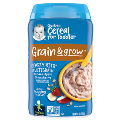 Gerber Hearty Bits MultiGrain Banana, Apple, Strawberry Cereal Baby Food, Toddler, 12+ Months, 8 oz