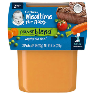 Gerber 2nd Foods Mealtime for Baby Powerblend Vegetable Beef Baby Food, Sitter, 4 oz, 2 count, 8 Ounce