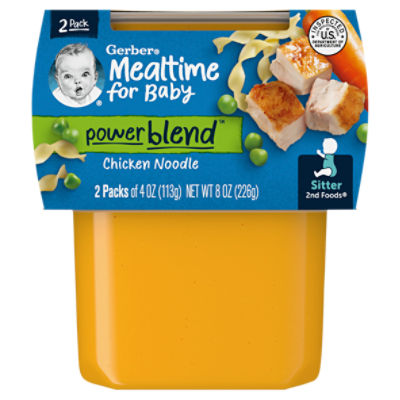 Gerber 2nd Foods Powerblend Chicken Noodle Baby Food, Sitter, 4 oz, 2 count, 8 Ounce