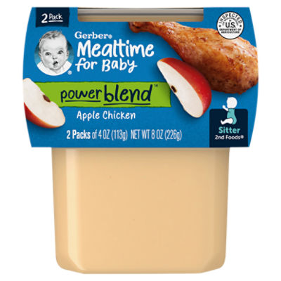 Gerber 2nd Foods Power Blend Mealtime for Baby Apple Chicken Baby Food, Sitter, 4 oz, 2 count, 8 Ounce