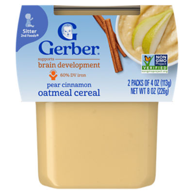 (Pack of 2) Gerber 2nd Foods Pear Cinnamon with Oatmeal Baby Food, 4 oz Tubs The Fresh Grocer