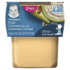 (Pack of 2) Gerber 2nd Foods Pear Cinnamon with Oatmeal Baby Food, 4 oz Tubs