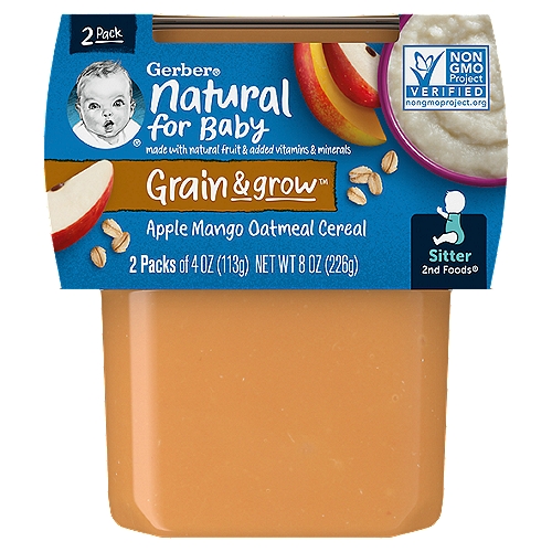 (Pack of 2) Gerber 2nd Foods Apple Mango with Rice Cereal Baby Food, 4 oz Tubs
Gerber 2nd Foods Apple Mango with Rice Cereal Baby Food makes feeding time easy and continues your baby's love of fruits. Made with fruit that meets Gerber's high quality standards, this non-GMO Gerber baby food stage 2 recipe includes 1/3 apple, 1 teaspoon mango and 2 teaspoons cooked rice for a tantalizing combination that has no artificial colors or flavors. Help meet your baby's nutritional needs with Gerber cereal and apple puree, which has iron for healthy brain development, calcium for strong bones and teeth, zinc and six B vitamins for healthy growth, antioxidant vitamins C and E, and 45% daily value of vitamin C. The health and safety of your little one has been and will always be Gerber's highest priority. We're a leader in infant nutrition, not just because we grow food that will feed your little one, but also because we know what nourishment your little one needs.