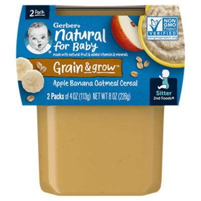 (Pack of 2) Gerber 2nd Foods Apple Banana with Oatmeal Baby Food, 4 oz Tubs, 8 Ounce