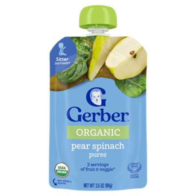 Gerber 2nd Foods Organic Pear Spinach Baby Food, 3.5 oz Pouch ShopRite