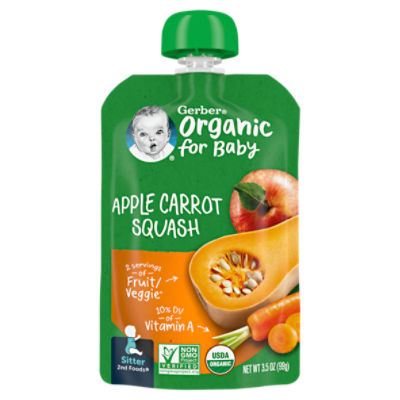 Gerber 2nd Foods Organic Apple Carrot Squash Baby Food, 3.5 oz Pouch, 3.5 Ounce