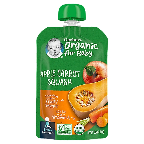 Gerber 2nd Foods Organic Apple Carrot Squash Baby Food, 3.5 oz Pouch